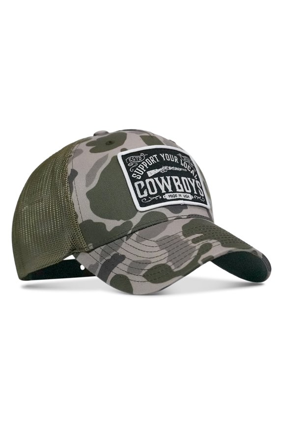 Support Your Local Cowboys Patch Snapback Hat Marsh Duck Camo