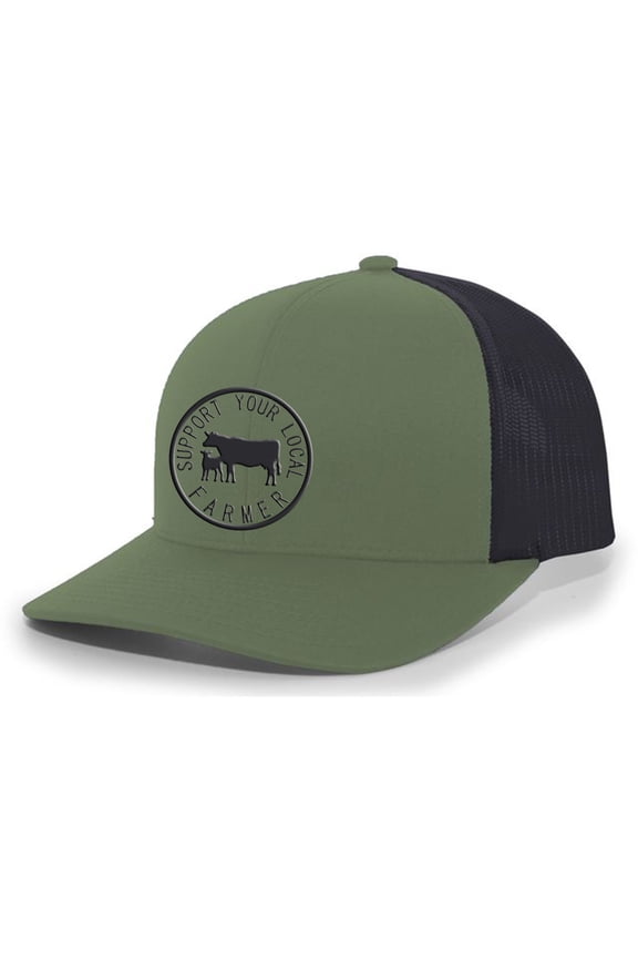 Support Your Local Farmers Cattle Rancher Farm to Table Mens Embroidered Mesh Back Trucker Hat, Loden/Black