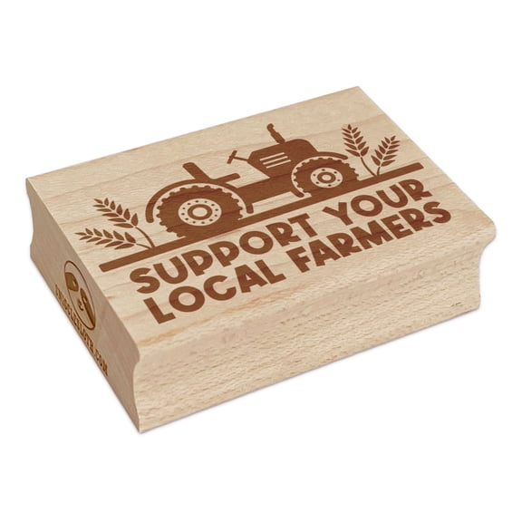 Support Your Local Farmers Farm Tractor Rectangle Rubber Stamp Stamping Scrapbooking Crafting - Large 2.5in