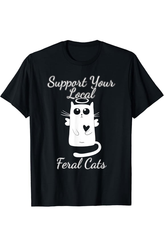 Support Your Local Feral Cats Cat Angel Wings Halo T-Shirt