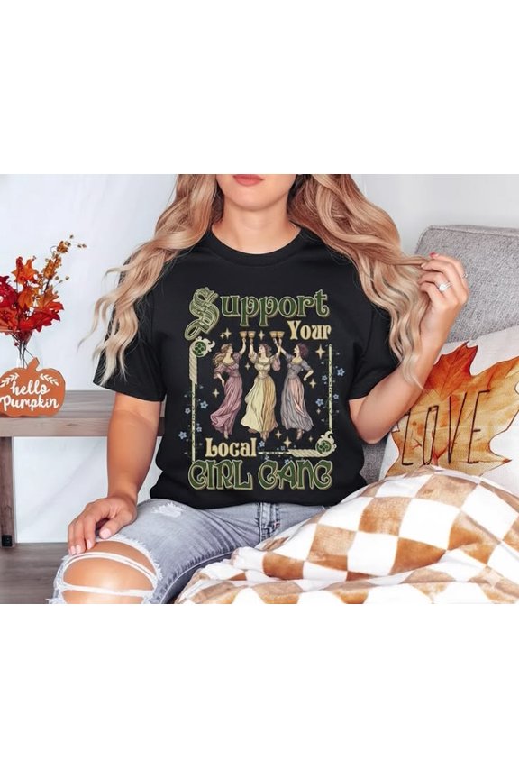 Support Your Local Gang Witchy Shirt Boho Halloween Graphic Salem Vibes Unisex Cotton T-Shirt, Size S-5XL
