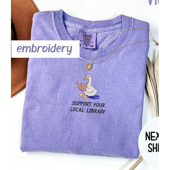 Support Your Local Library Embroidered Comfort Colors T-Shirt: Librarian Gift
