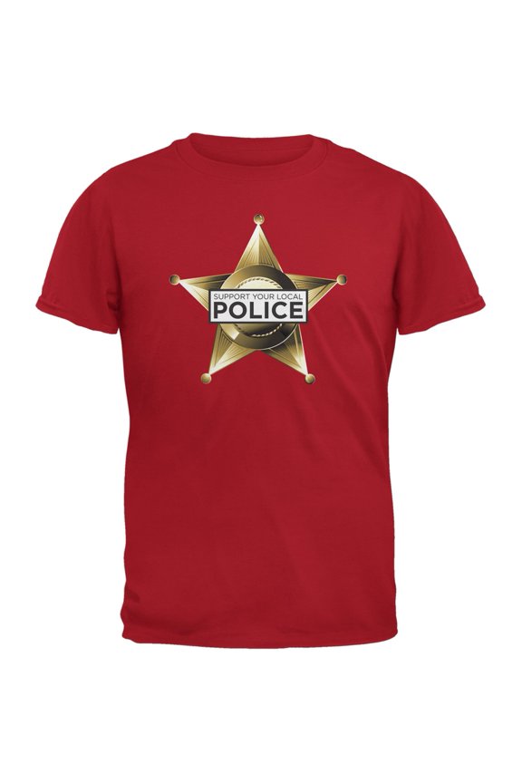 Support Your Local Police Star Badge Red Adult T-Shirt - Medium