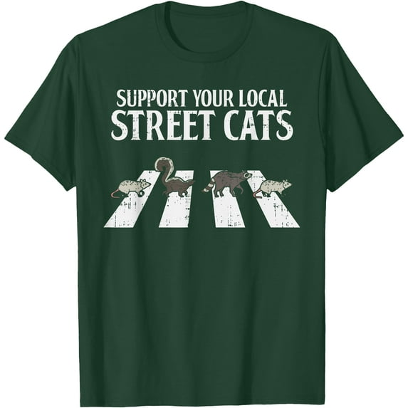 Support Your Local Street Cats Parody Racoon Skunk Opossum Unisex T-Shirt for Men Women Kids Toddler,Dark Chocolate Color,Size YL