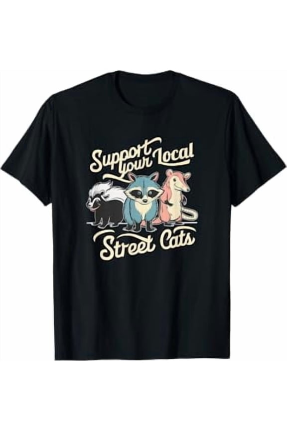 Support Your Local Street Cats Vintage Raccoon Opossum Skunk T-Shirt