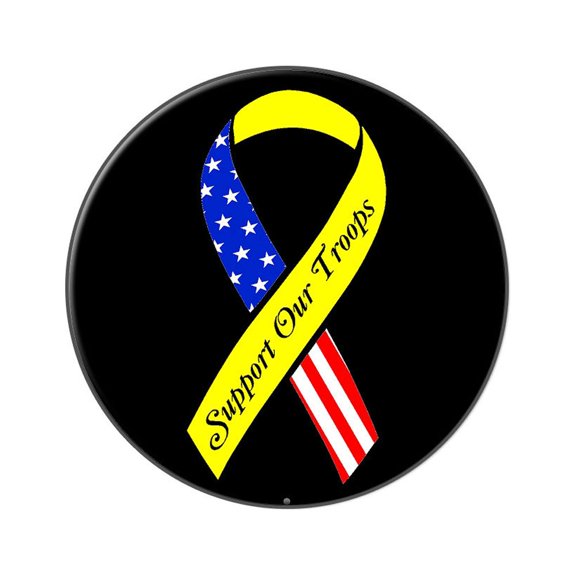 Support our Troops Ribbon - Yellow and flag on Black Lapel Hat Pin Tie Tack Large Round