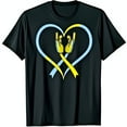 thumbnail image 1 of Support with Black T-Shirt Featuring Blue & Yellow Heart Graphic and ASL I Love You Hands, 1 of 5