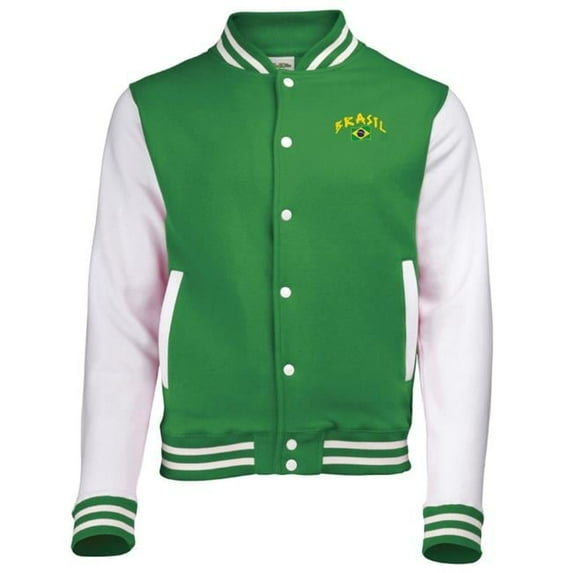 Supportershop SUP111 Brasil Varsity Jacket Kids, Green & White - 5-6 Years