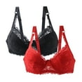 thumbnail image 1 of Supportive Bralettes for Women Lace 2 Packs Women's Lace Bras, Push up Solid Color Soft Balconette Everyday Padding Plus Size Underwire Gathering Underwear Bra XL, 1 of 7