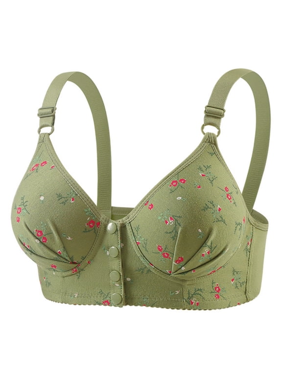 Supportive Bralettes for Women Strapless Floral Front Button Bra Womens Adjustable Strap V-Neck Comfortable Push Up Support Shaping Bralette Green 40