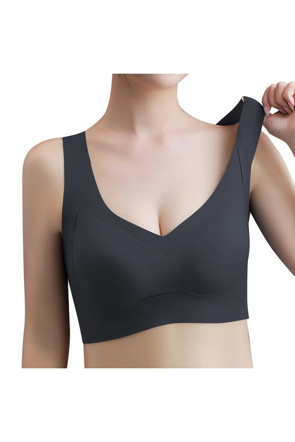 Supportive Bras for Women, V-Neck Moulded Cup Workout Bras Wireless Full Coverage Compression Jelly Bra