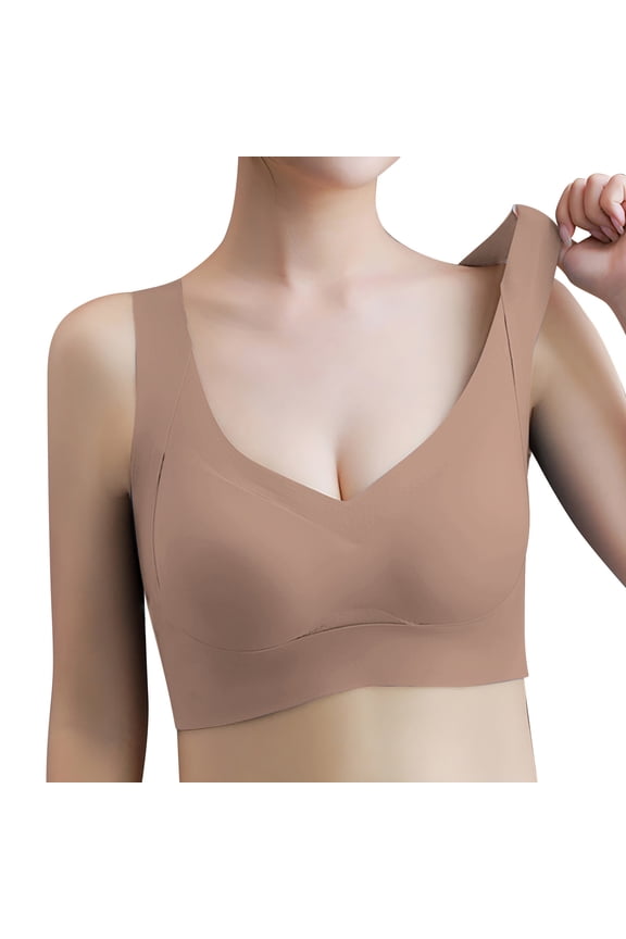 Supportive Bras for Women, V-Neck Moulded Cup Workout Bras Wireless Full Coverage Compression Jelly Bra
