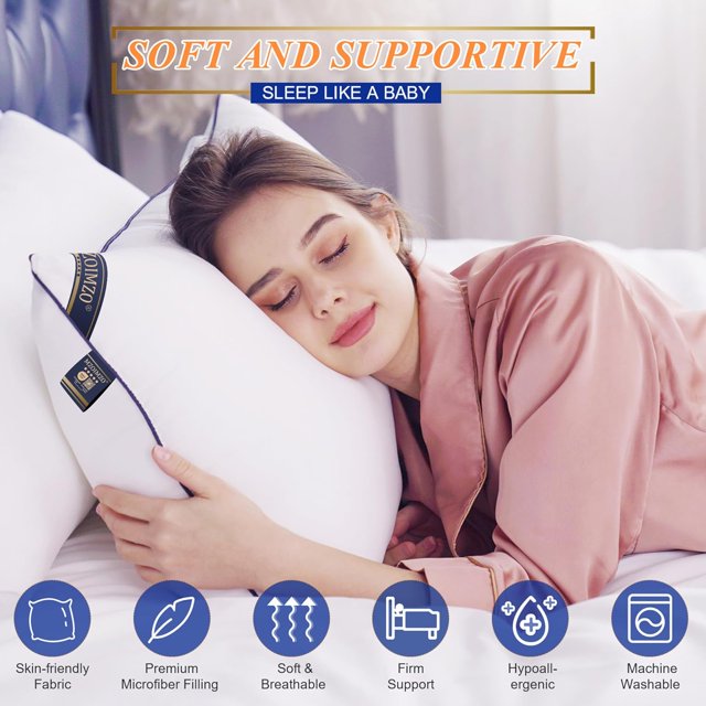 Supportive Firm Bed Pillows for Sleeping Queen Size Set of 2, Cooling