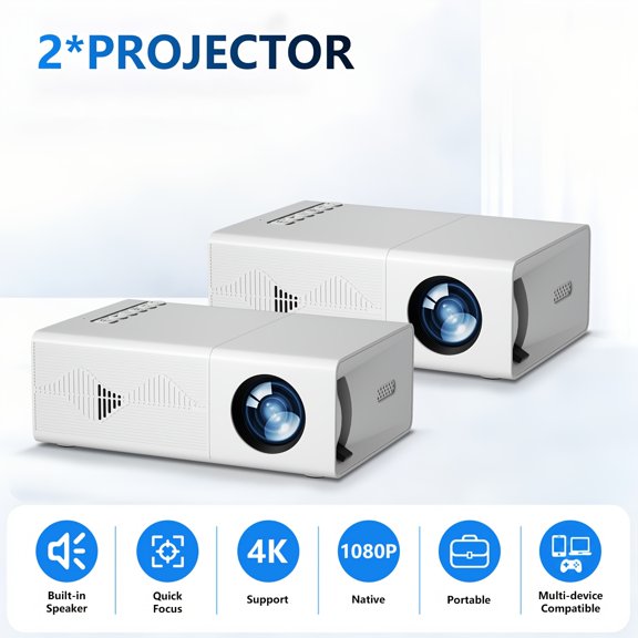 Supports 4K HD Projector, Local 1080P Resolution, 200 Lumens Brightness, Compatible with Multiple Devices, 25 Million Pixels, Suitable for Home Theaters/Offices/Living Rooms/Bedrooms/Holiday Gifts