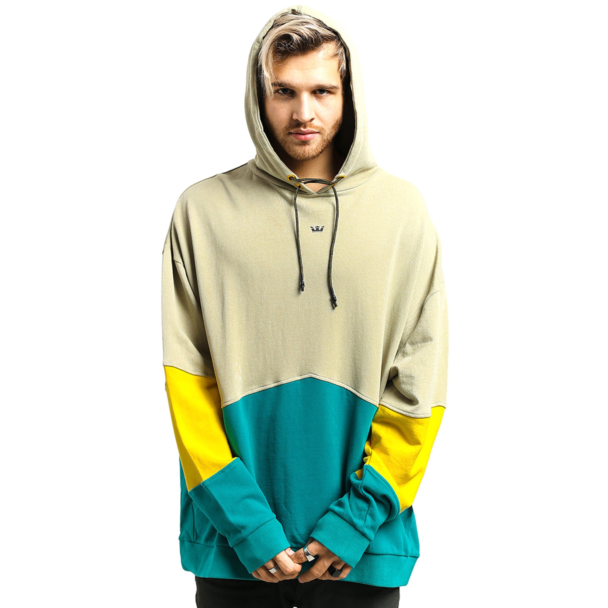 Supra 92 Fleece HD Mens Pullover Color Block Hoodie Stone Grey Beige Yellow  Teal - Walmart.com