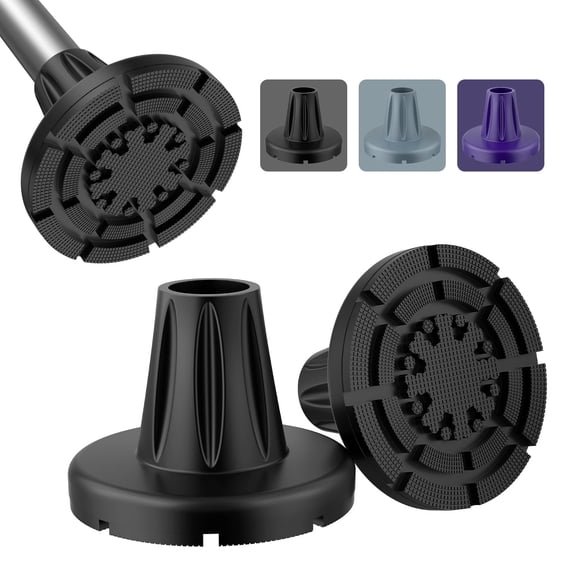 SupreGear Heavy-Duty Crutch Tips with Metal Insert, 7/8 inch Replacement foot, Black, 2-Pack