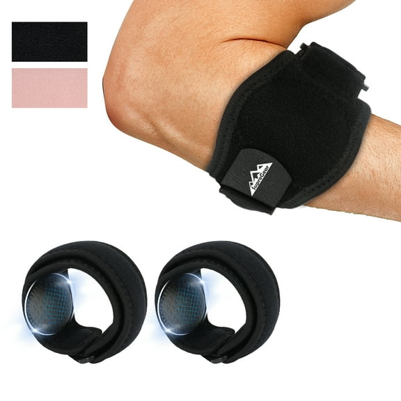 SupreGear 2-pack Adjustable Elbow Brace with Compression Pads, Support Band for Tennis & Golf Elbow, Black