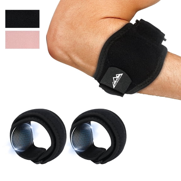 SupreGear Adjustable Elbow Support Brace with Compression Pads, 2-Pack, Black for Sports & Training