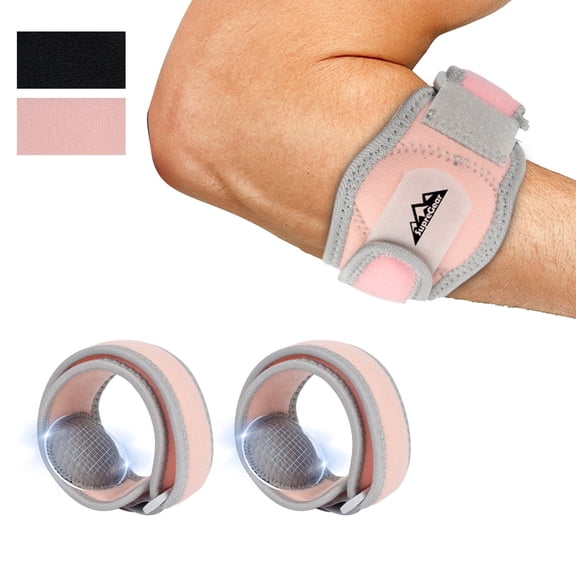 SupreGear Adjustable Elbow Support Brace with Compression Pads, 2-Pack, Pink for Sports & Training
