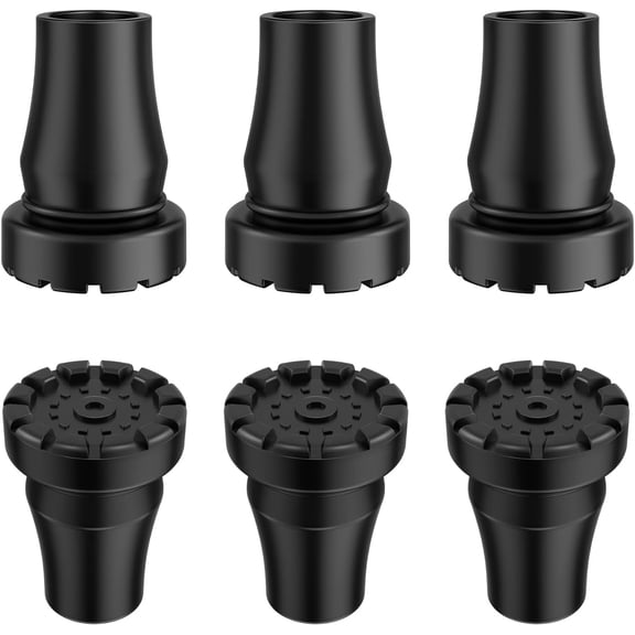 SupreGear Replacement Cane Tip Rubber Caps for 3/4 inch Canes, Heavy Duty Metal Insert, Black, 6 Pack