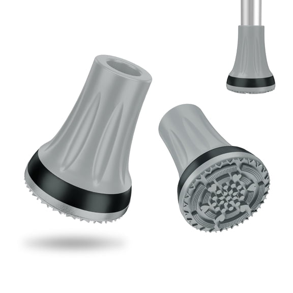 SupreGear 3/4 inch Heavy Duty Rubber Cane Tips, Non-Slip Replacement Feet, 2-Pack, Light Gray