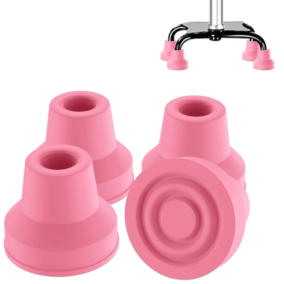 SupreGear Quad Cane Tips 5/8 in – 4 Pack Non-Slip Rubber Feet for Canes, Extreme Grip, Light Pink