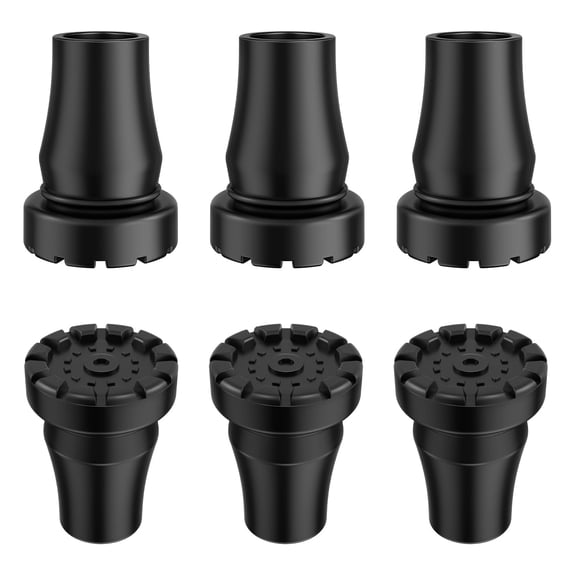 SupreGear Replacement Cane Tip Rubber Caps for 5/8 inch Canes, Heavy Duty Metal Insert, Black, 6 Pack