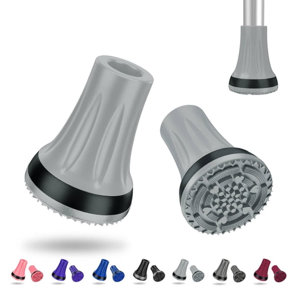 SupreGear 7/8" Durable Rubber Crutch Tips, 2-Pack Anti-Slip Replacement Caps, Light Gray