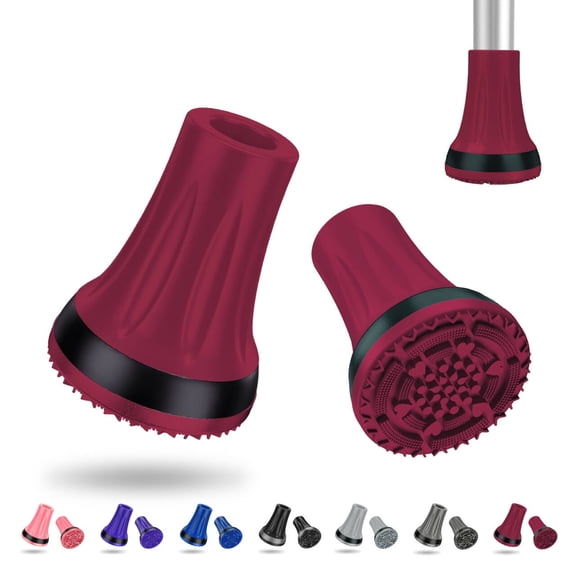 SupreGear 7/8" Durable Rubber Crutch Tips, 2-Pack Anti-Slip Replacement Caps, Red