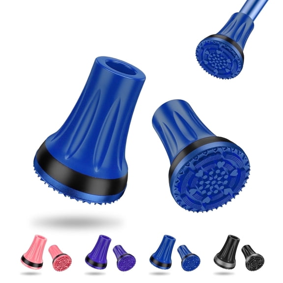 SupreGear 7/8 inch Heavy Duty Rubber Cane Tips, Non-Slip Replacement Feet, 2-Pack, Blue