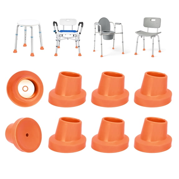 SupreGear Shower Chair Replacement Leg Caps, 1-1/8 Inch I.D. Rubber Tips for Transfer Bench, 8 Pack, Orange