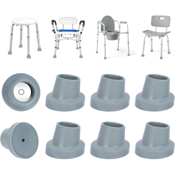 SupreGear Shower Chair Replacement Leg Caps, 1-1/8 Inch I.D. Rubber Tips for Transfer Bench, 8 Pack, Gray
