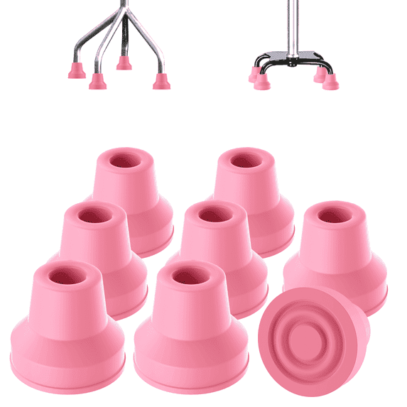 SupreGear Quad Cane Replacement Tips, Non-Slip Rubber feet, 1/2 in Cane Tip Covers, 8 Pack, Light Pink