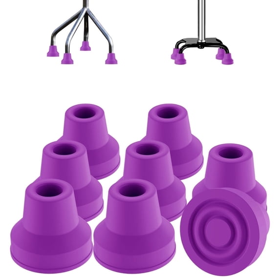 SupreGear 1/2 Inch Quad Cane Tips Non-Slip Rubber Stability Grip 8 Pack Purple