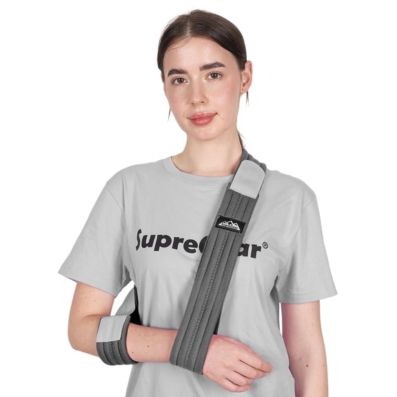 SupreGear Arm Sling, Adjustable Lightweight Shoulder Strap for Elbow, Dark Gray for Men Women