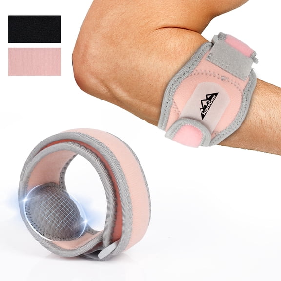 SupreGear Adjustable Elbow Support Brace with Compression Pads, 1-Pack, Pink for Sports & Training
