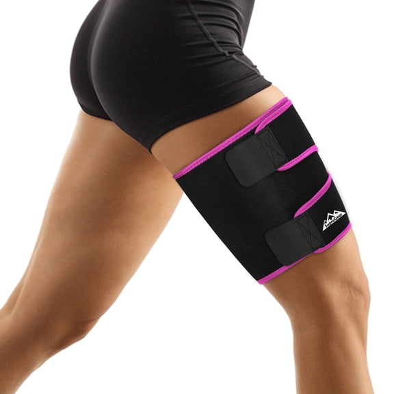 SupreGear Adjustable Thigh Support Brace, Neoprene Compression Sleeve for Hamstring & Quad Size XL,Black&Fuchsia Pink