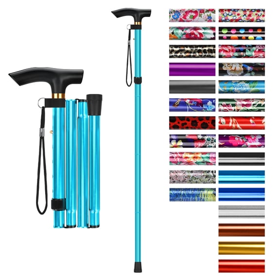 SupreGear Folding Walking Cane with T-Handle, Lightweight Adjustable Mobility Stick, 5 Height Settings,Blue