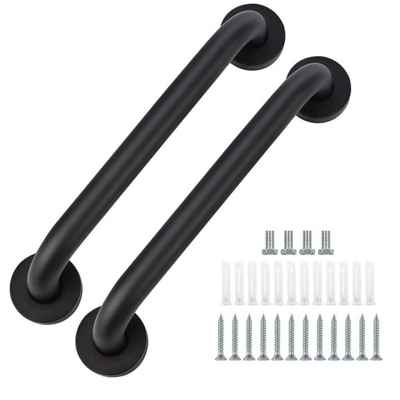 SupreGear 2 pack Bathroom Grab Bar, 16" Wall-Mounted Non-Slip 201 Stainless Steel Hand Rail, Black