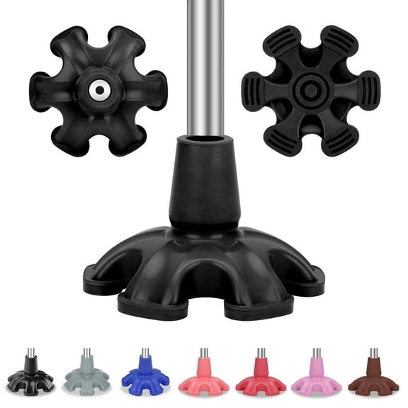 SupreGear Cane Tip, 3/4 inch Self-Standing Heavy Duty Rubber Base, Six Point Non-Slip Cane Tip, Black