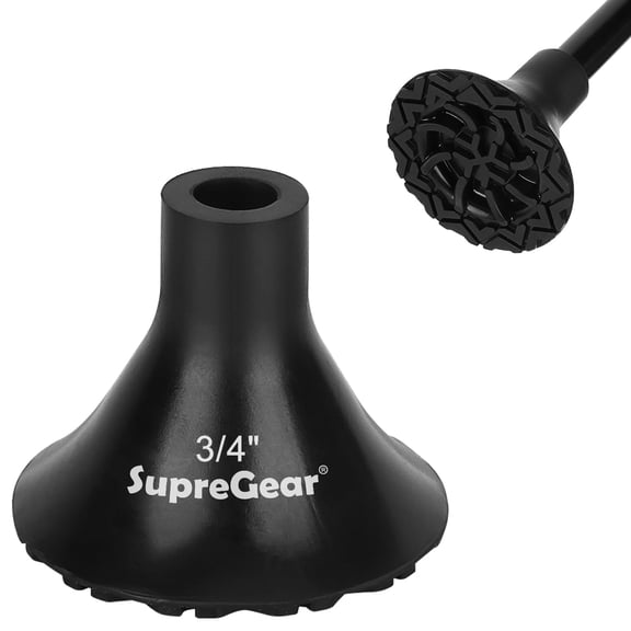 SupreGear Cane Tip Replacement 3/4 Inch, Heavy Duty Rubber Tip with Metal Spacer, Anti Slip Base 19mm,Black