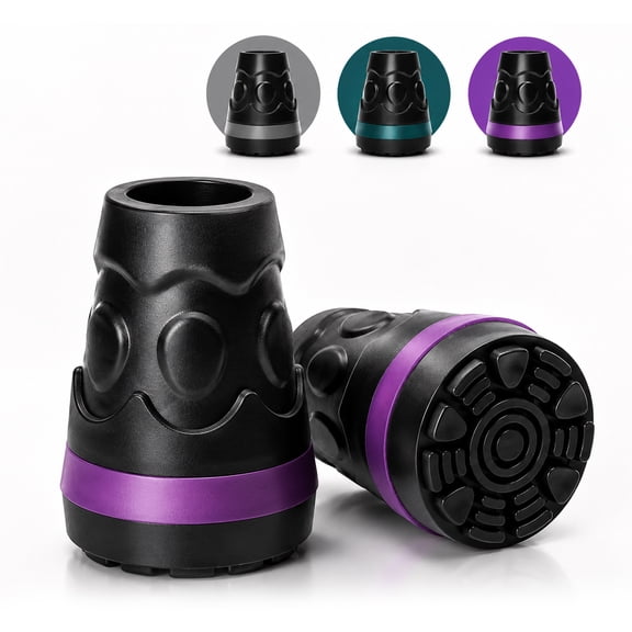SupreGear Cane Tips 3/4 Inch (19 mm) 2-Pack Black & Purple Non-Slip Rubber Replacement Feet
