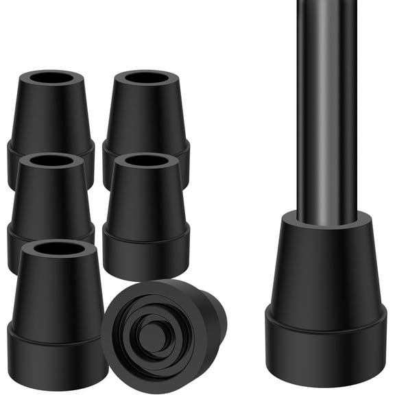 SupreGear Non-Slip 3/4" Replacement Cane Tip for Walking Cane Crutch Sticks, 6-pack, Black