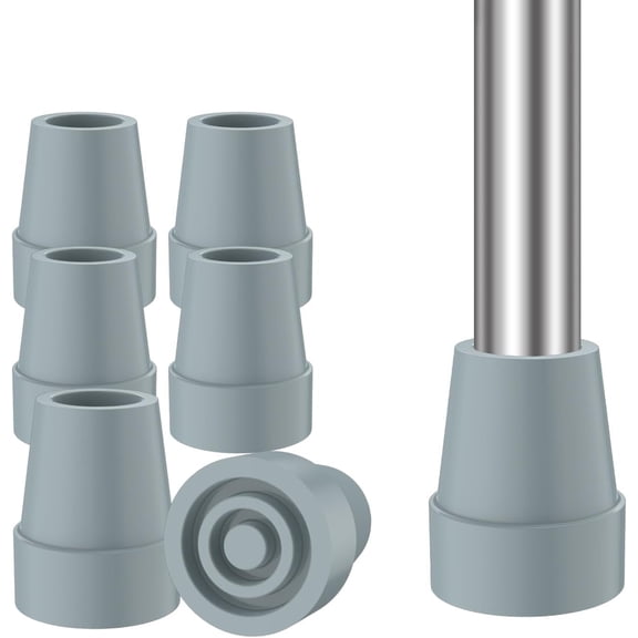 SupreGear Non-Slip 3/4" Replacement Cane Tip for Walking Cane Crutch Sticks, 6-pack, Grey