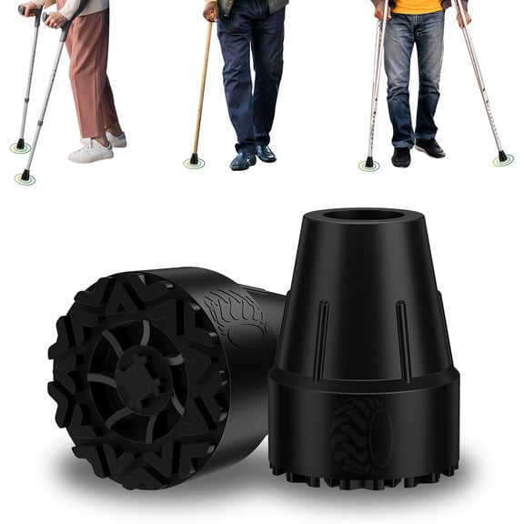SupreGear 7/8 inch Cane Tips, Anti-Slip Heavy Duty Rubber Tips for Canes & Crutches, 2 pack