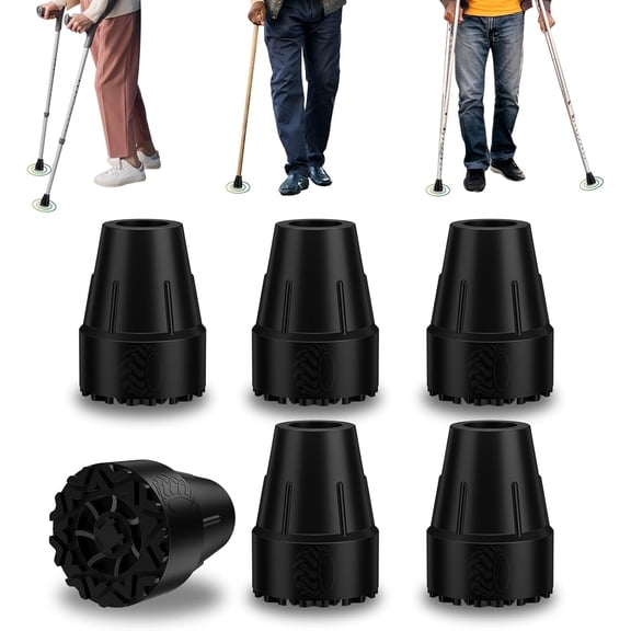 SupreGear 7/8 inch Cane Tips, Anti-Slip Heavy Duty Rubber Tips for Canes & Crutches, 6 pack
