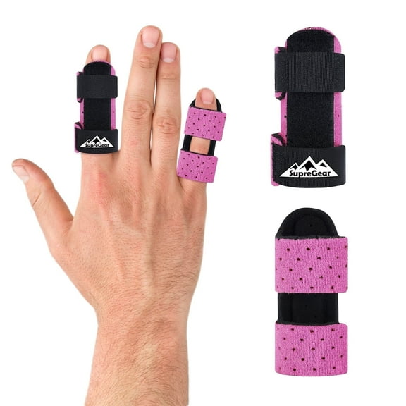 SupreGear Finger Support Brace, Adjustable Splint Stabilizer, 2-Pack, Pink