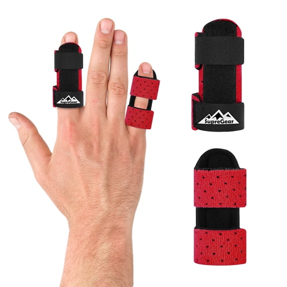 SupreGear Finger Support Brace, Adjustable Splint Stabilizer, 2-Pack, Red