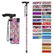 SupreGear Folding Walking Cane with T-Handle, Lightweight Adjustable Mobility Stick, 5 Height Settings,Pink Foral