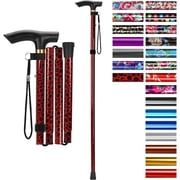 SupreGear Folding Walking Cane with T-Handle, Lightweight Adjustable Mobility Stick, 5 Height Settings, Leopard Red